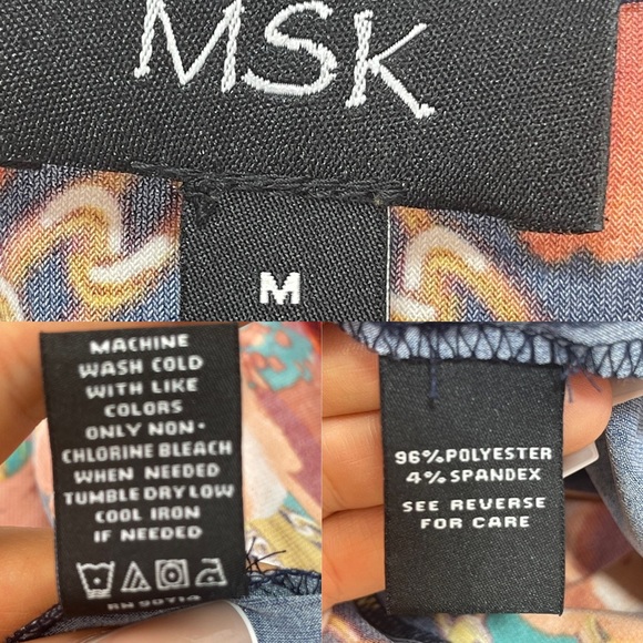 MSK Navy orange red Teal chain and floral print sleeveless dress women’s size M - Picture 12 of 16